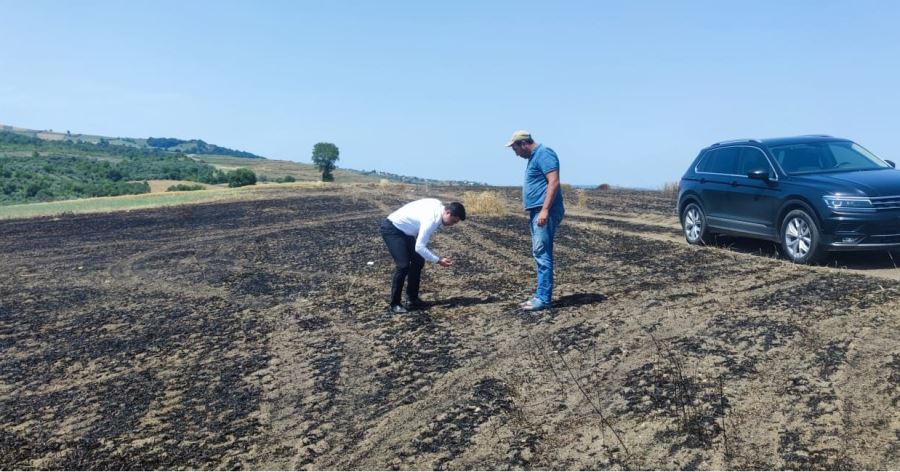 Kaymakam Çelik, küle dönen buğday tarlalarını inceledi 